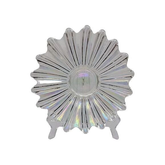 Vintage MCM Federal Celestial Art Glass Bowl Iridescent Starburst Flower Dish - Picture 2 of 6